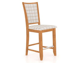 Canadel Upholstered Counter Stool 8003 in OZ Fabric and 01 Honey Washed and Fixed Base, three-quarter view