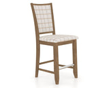 Canadel Upholstered Counter Stool 8003 in OZ Fabric and 25 Pecan Washed and Fixed Base, three-quarter view