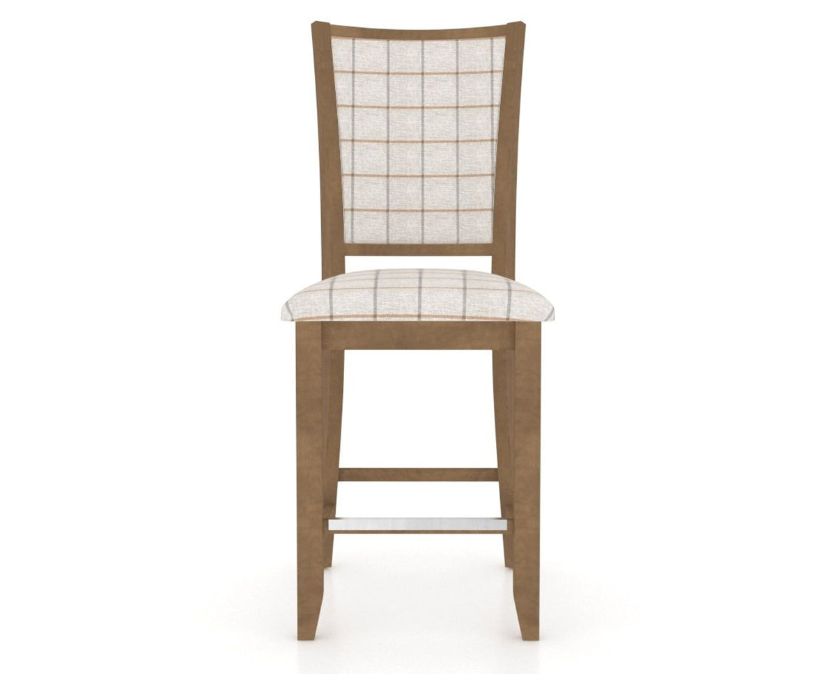 Canadel Upholstered Counter Stool 8003 in OZ Fabric and 25 Pecan Washed and Fixed Base, front view