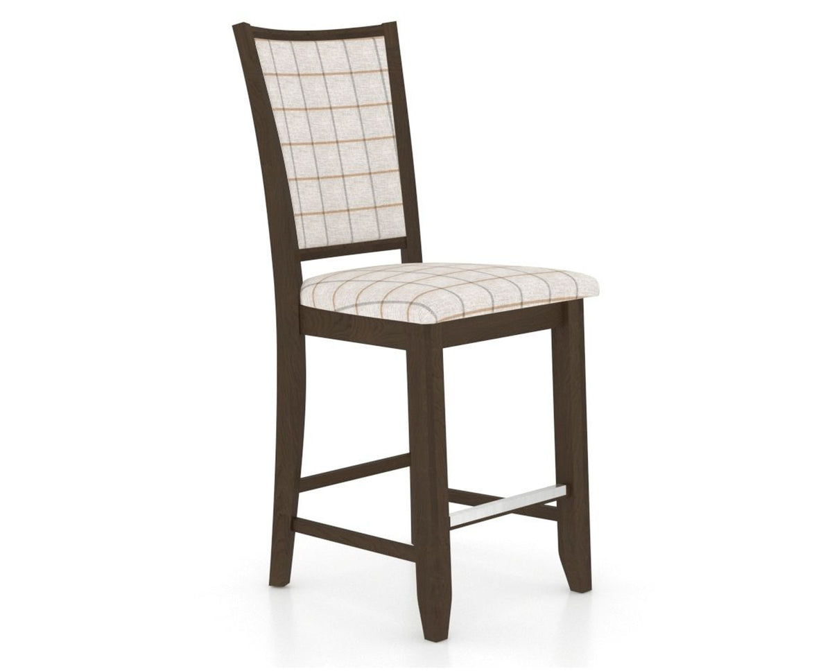Canadel Upholstered Counter Stool 8003 in OZ Fabric and 29 Hazelnut Washed and Fixed Base, three-quarter view