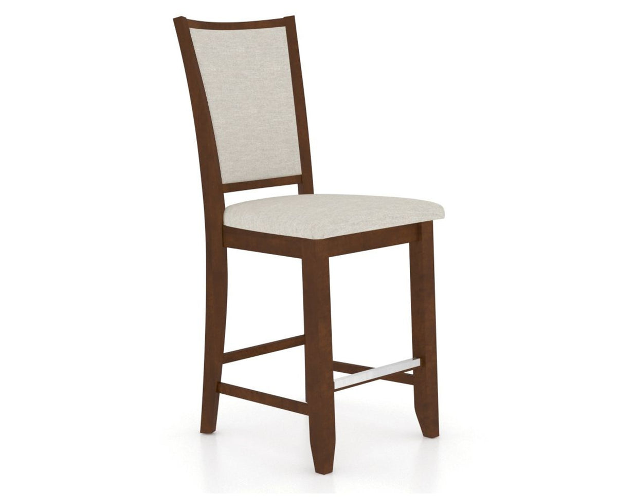 Canadel Upholstered Counter Stool 8003 in TB Fabric and 19 Cognac Washed and Fixed Base, three-quarter view