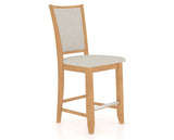 Canadel Upholstered Counter Stool 8003 in TB Fabric and 20 Caramel Washed and Fixed Base, three-quarter view