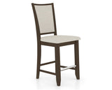 Canadel Upholstered Counter Stool 8003 in TB Fabric and 29 Hazelnut Washed and Fixed Base, three-quarter view