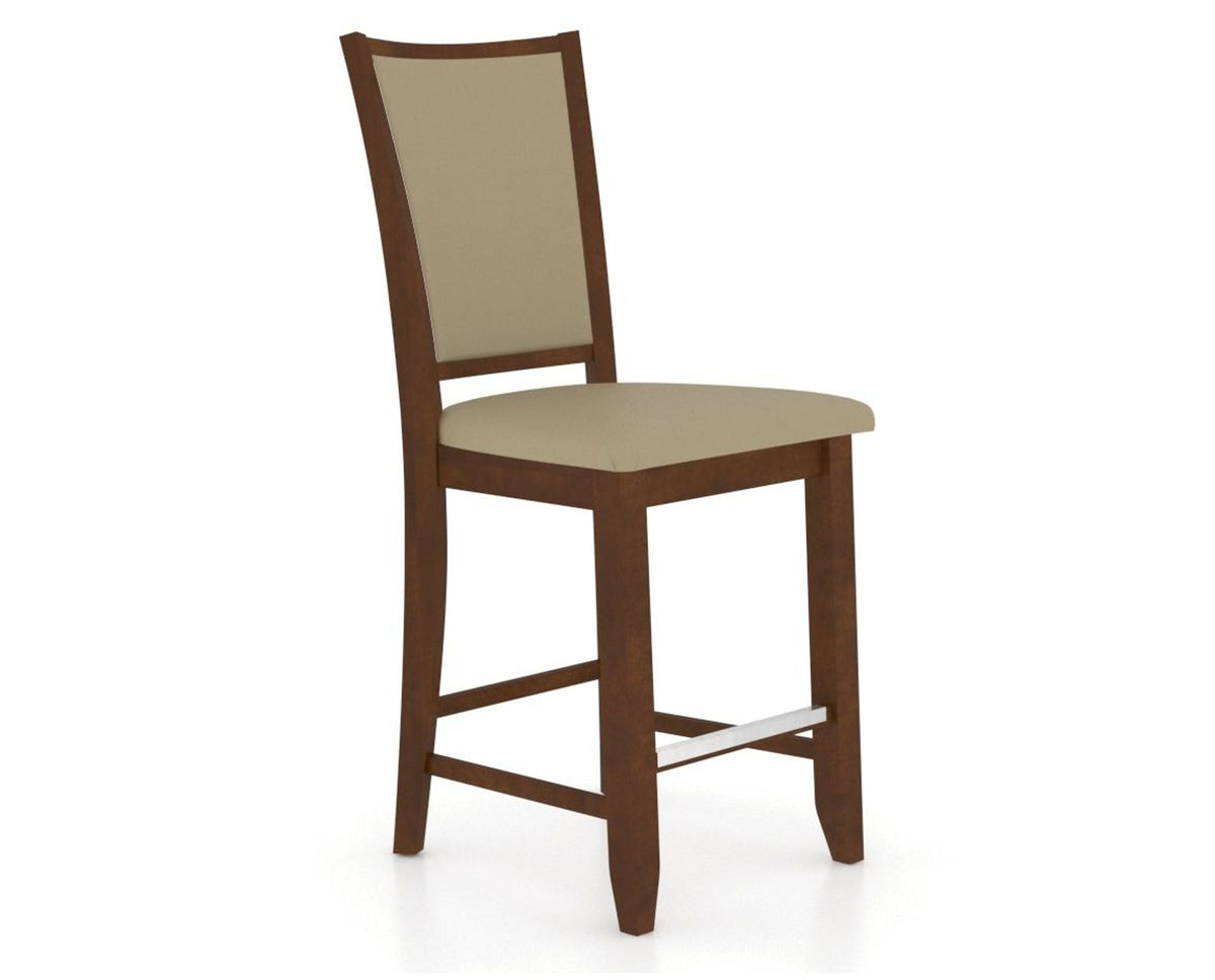 Canadel Upholstered Counter Stool 8003 in XY Faux Leather and 19 Cognac Washed and Fixed Base, three-quarter view