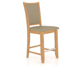 Canadel Upholstered Counter Stool 8003 in XY Faux Leather and 20 Caramel Washed and Fixed Base, three-quarter view