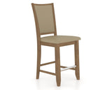 Canadel Upholstered Counter Stool 8003 in XY Faux Leather and 25 Pecan Washed and Fixed Base, three-quarter view