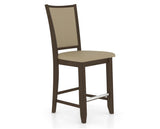 Canadel Upholstered Counter Stool 8003 in XY Faux Leather and 29 Hazelnut Washed and Fixed Base, three-quarter view