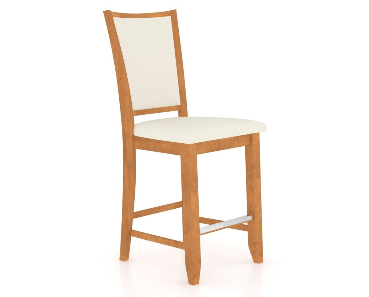 Canadel Upholstered Counter Stool 8003 in YJ Faux Leather and 01 Honey Washed and Fixed Base, three-quarter view