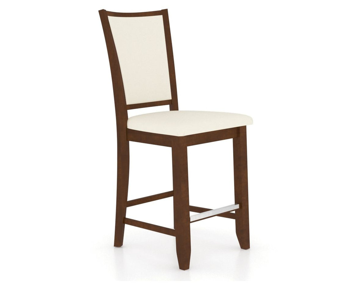 Canadel Upholstered Counter Stool 8003 in YJ Faux Leather and 19 Cognac Washed and Fixed Base, three-quarter view