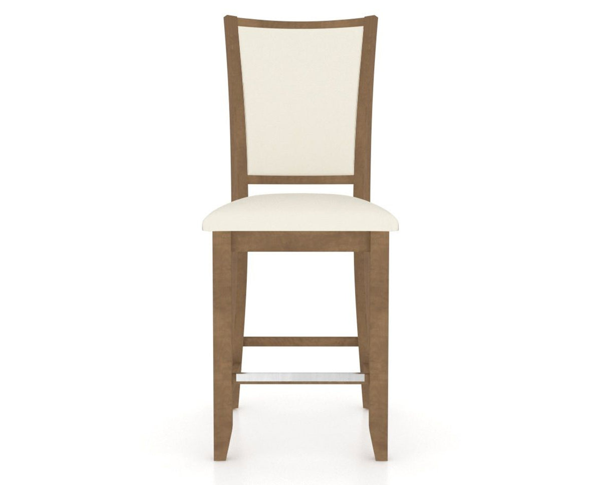Canadel Upholstered Counter Stool 8003 in YJ Faux Leather and 25 Pecan Washed and Fixed Base, front view