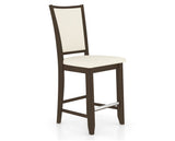 Canadel Upholstered Counter Stool 8003 in YJ Faux Leather and 29 Hazelnut Washed and Fixed Base, three-quarter view