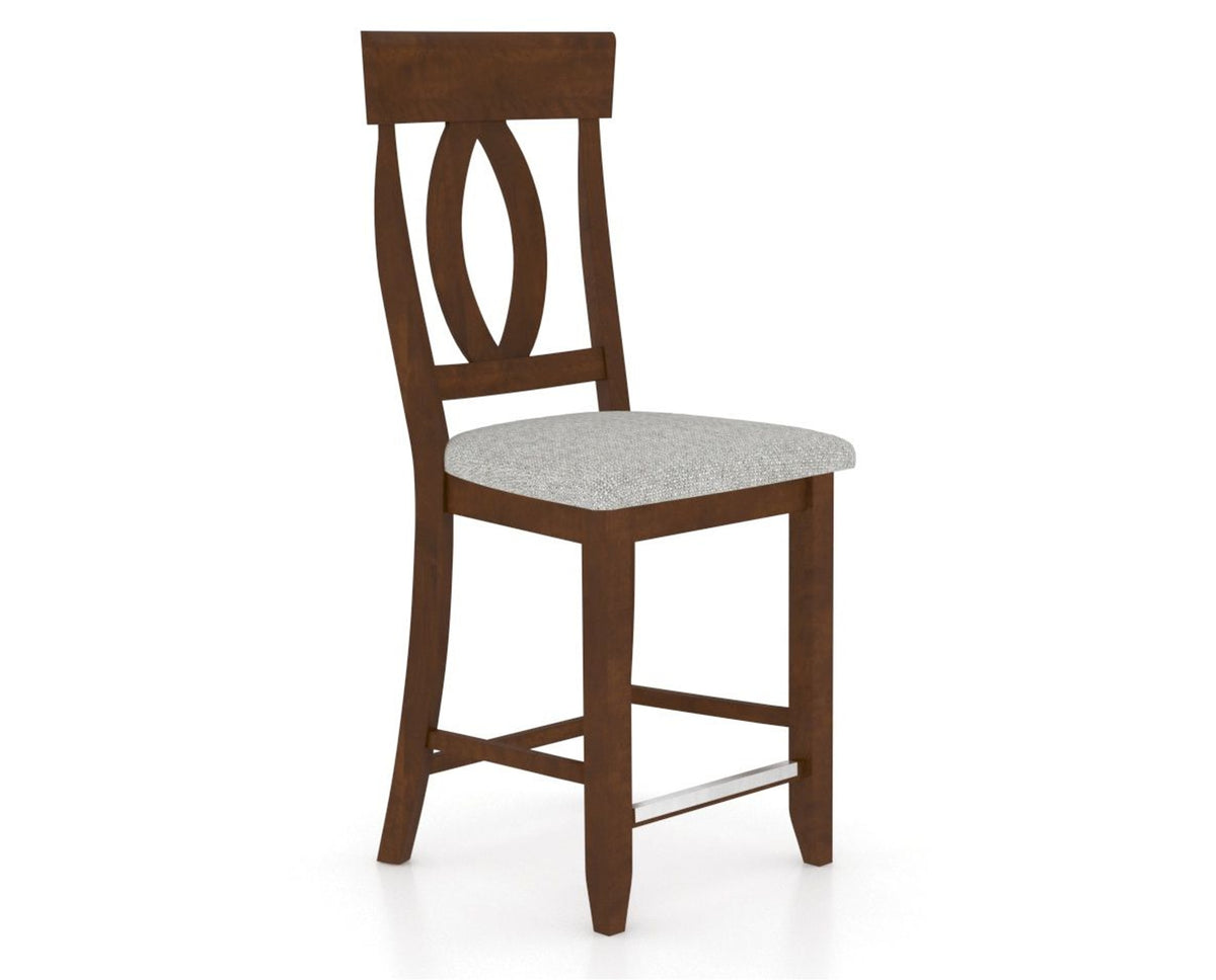 Canadel Upholstered Counter Stool 8100 in 7C Fabric and 19 Cognac Washed and Fixed Base, three-quarter view