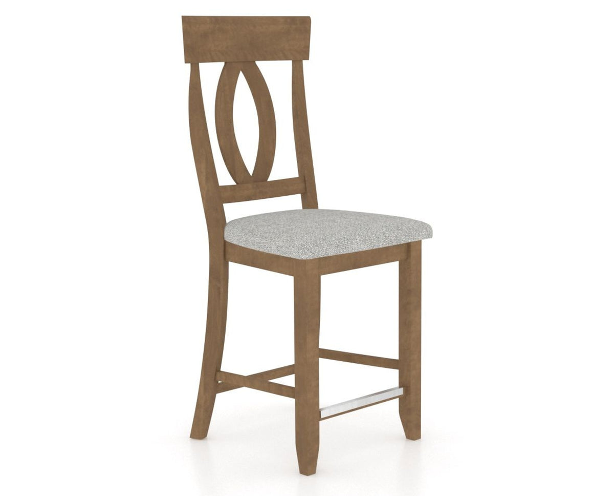 Canadel Upholstered Counter Stool 8100 in 7C Fabric and 25 Pecan Washed and Fixed Base, three-quarter view