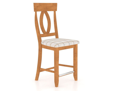 Canadel Upholstered Counter Stool 8100 in OZ Fabric and 01 Honey Washed and Fixed Base, three-quarter view