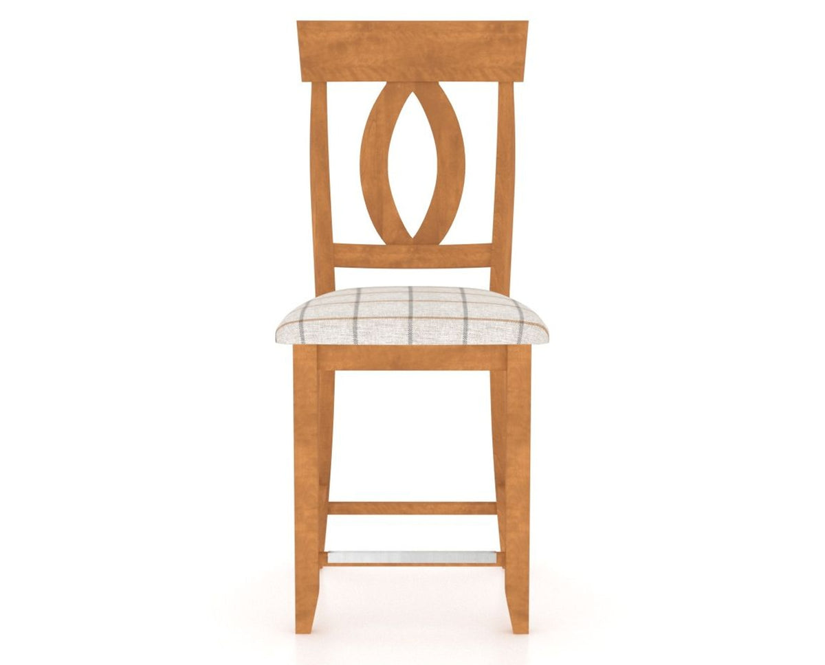 Canadel Upholstered Counter Stool 8100 in OZ Fabric and 01 Honey Washed and Fixed Base, front view