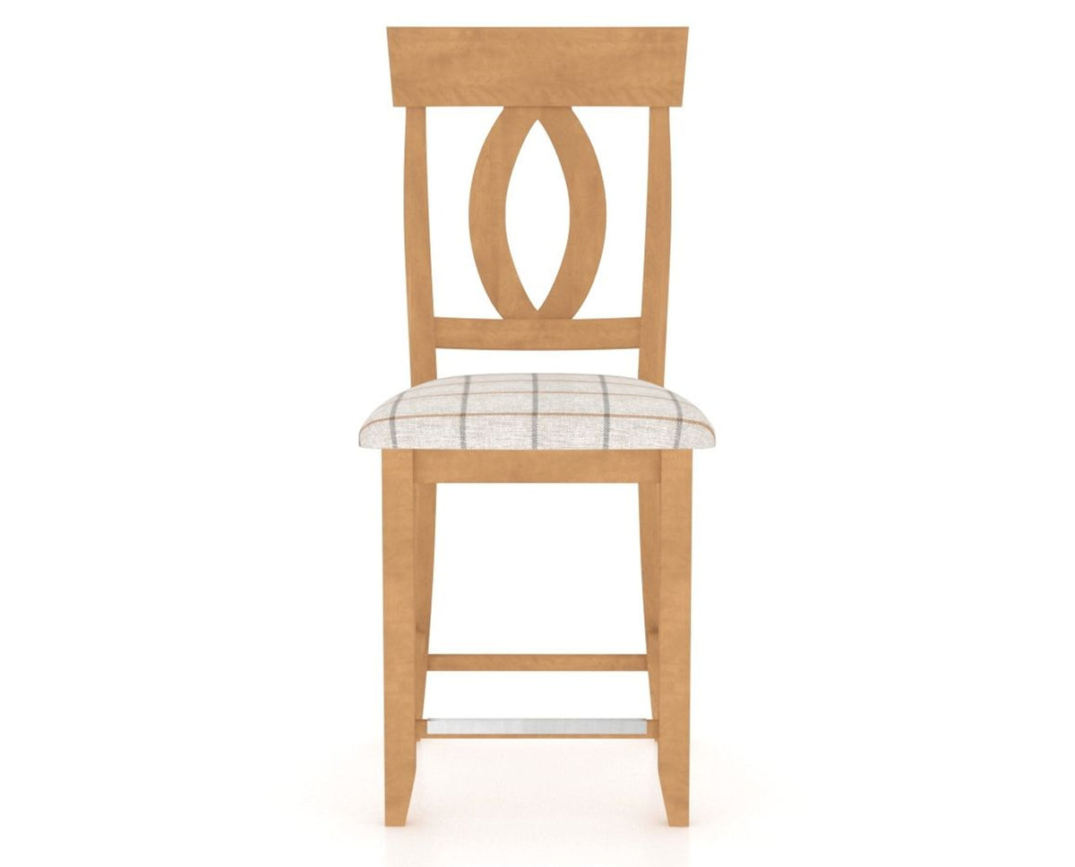 Canadel Upholstered Counter Stool 8100 in OZ Fabric and 20 Caramel Washed and Fixed Base, front view
