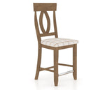 Canadel Upholstered Counter Stool 8100 in OZ Fabric and 25 Pecan Washed and Fixed Base, three-quarter view