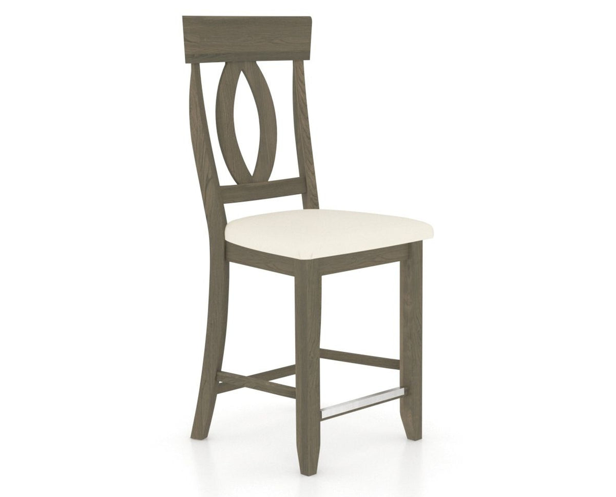 Canadel Upholstered Counter Stool 8100 in YJ Faux Leather and 08 Shadow and Fixed Base, three-quarter view