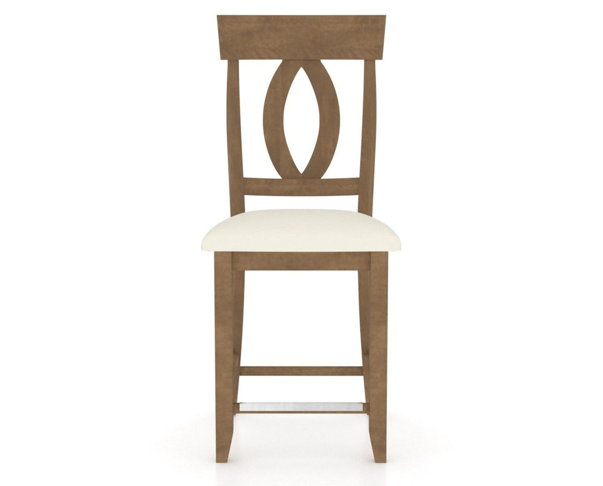 Canadel Upholstered Counter Stool 8100 in YJ Faux Leather and 25 Pecan Washed and Fixed Base, front view
