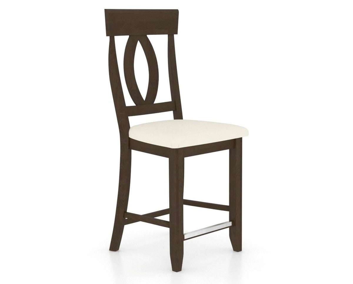 Canadel Upholstered Counter Stool 8100 in YJ Faux Leather and 29 Hazelnut Washed and Fixed Base, three-quarter view