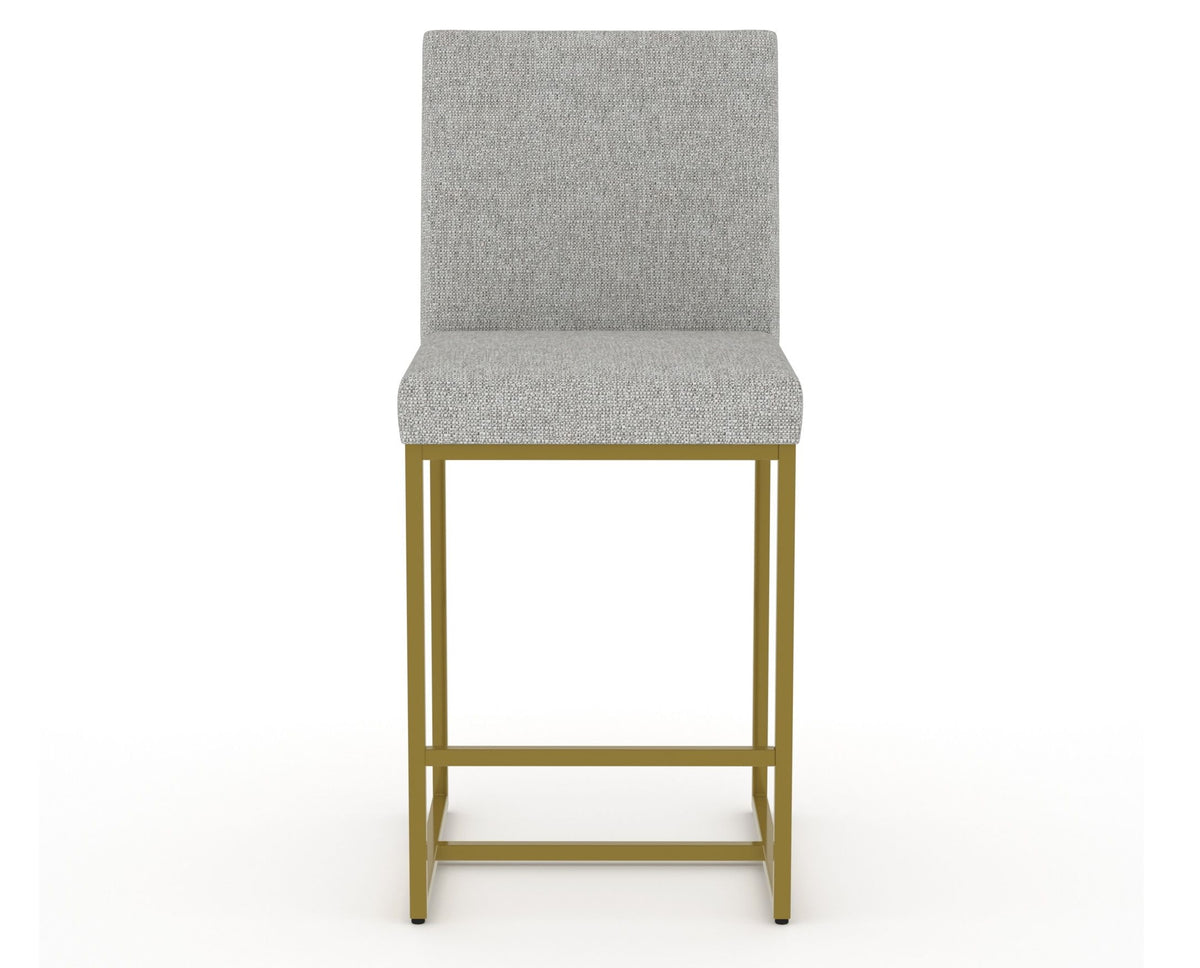 Canadel Modern Upholstered Counter Stool 8174 in 7C Fabric with a gold metal frame, front view