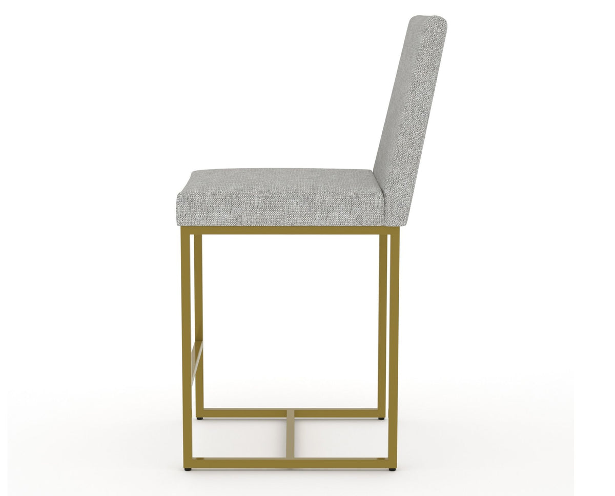 Canadel Modern Upholstered Counter Stool 8174 in 7C Fabric with a gold metal frame, side view