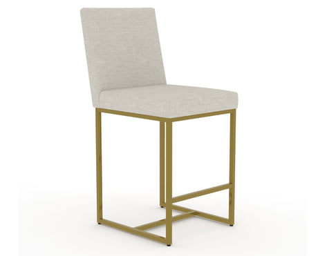 Canadel Modern Upholstered Counter Stool 8174 in TB Fabric with a gold metal frame, three-quarter view