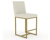Canadel Modern Upholstered Counter Stool 8174 in TW Fabric with a gold metal frame, three-quarter view