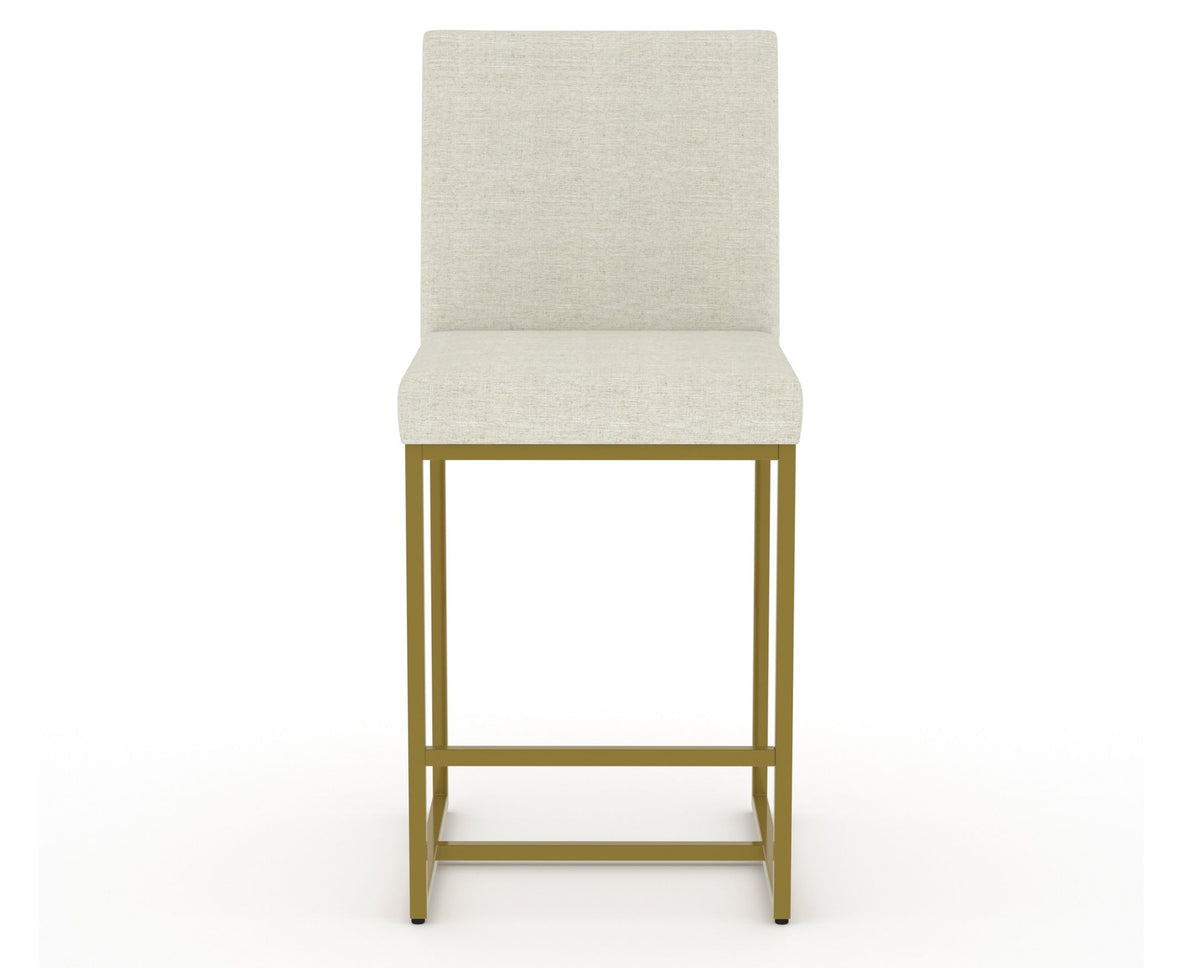 Canadel Modern Upholstered Counter Stool 8174 in TW Fabric with a gold metal frame, front view