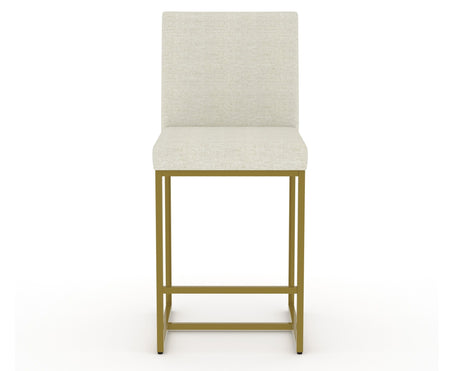 Canadel Modern Upholstered Counter Stool 8174 in TW Fabric with a gold metal frame, front view