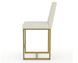 Canadel Modern Upholstered Counter Stool 8174 in TW Fabric with a gold metal frame, side view