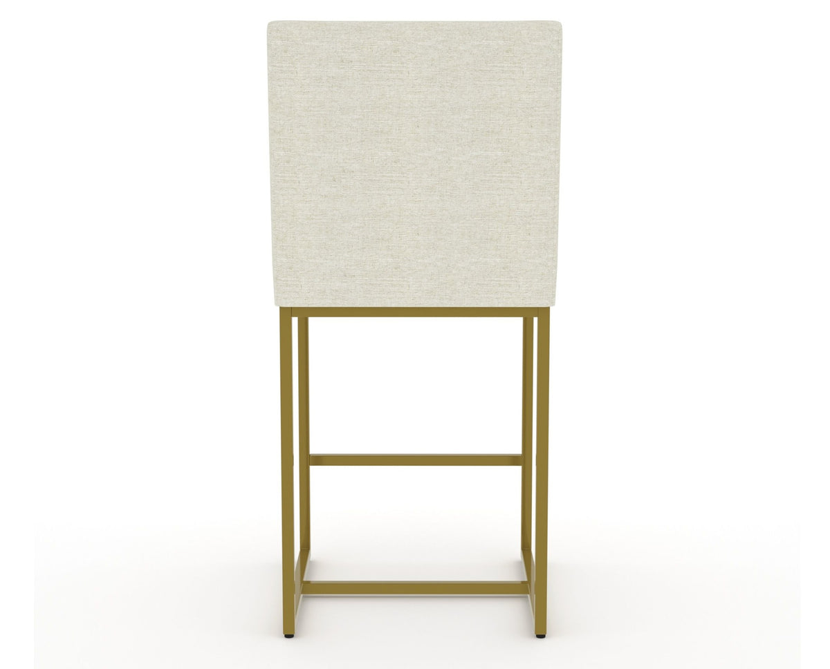 Canadel Modern Upholstered Counter Stool 8174 in TW Fabric with a gold metal frame, back view