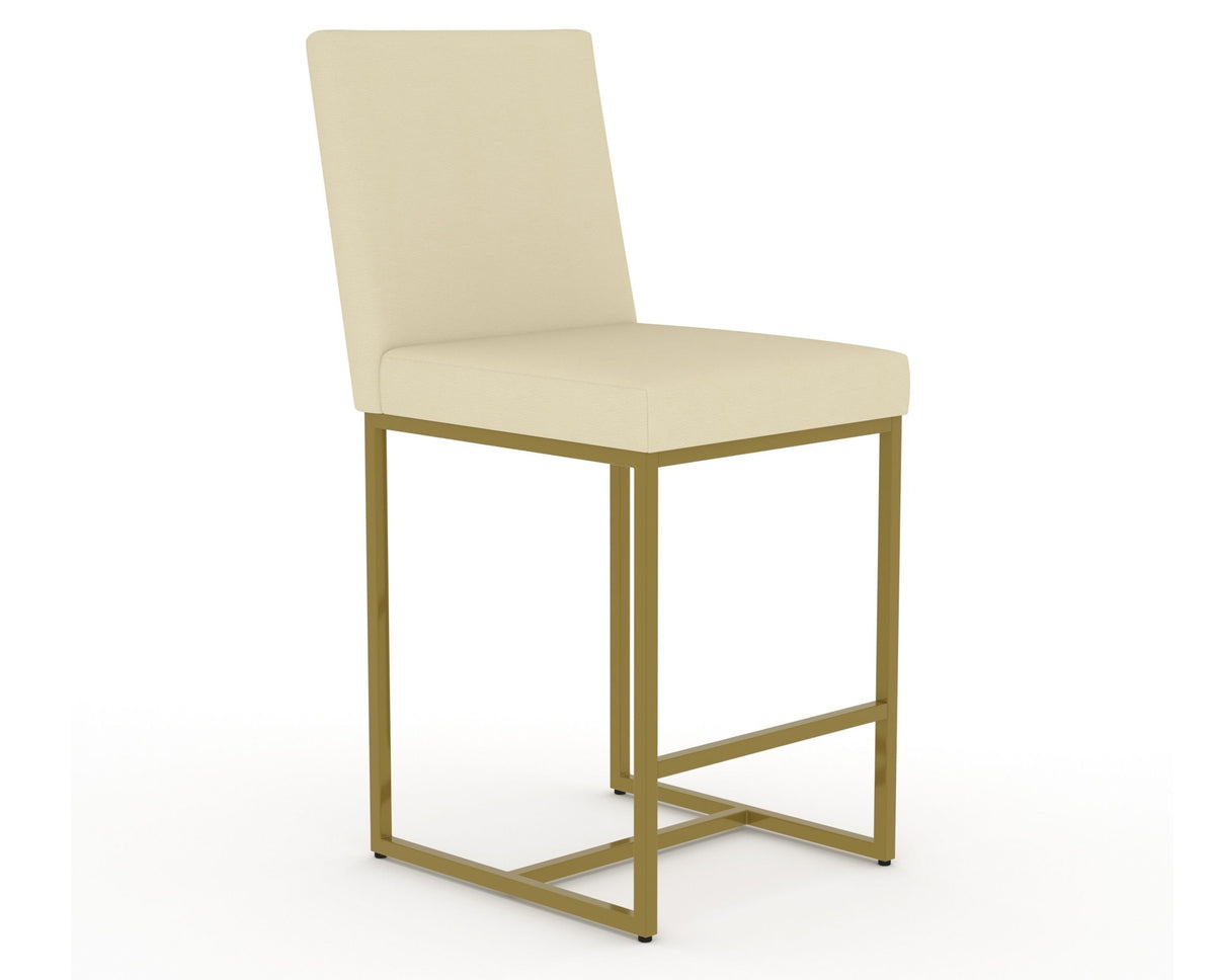 Canadel Modern Upholstered Counter Stool 8174 in XZ Faux Leather with a gold metal frame, three-quarter view