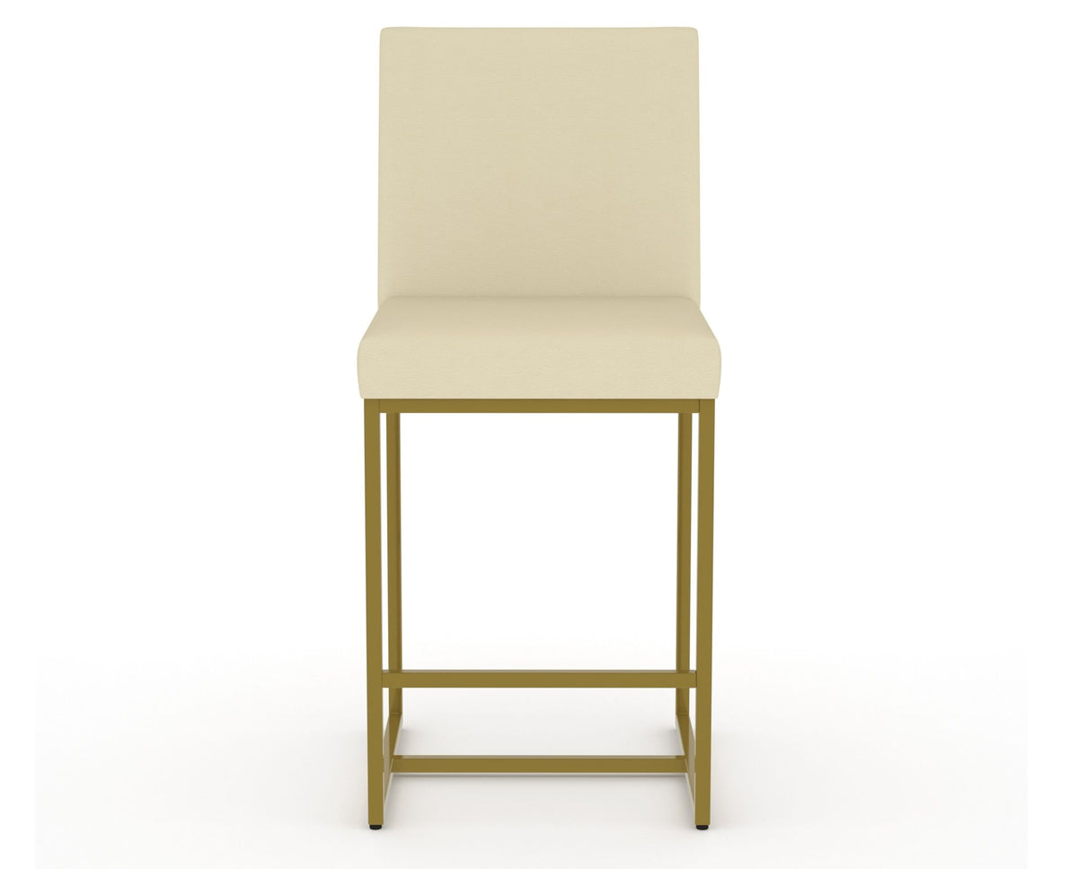 Canadel Modern Upholstered Counter Stool 8174 in XZ Faux Leather with a gold metal frame, front view