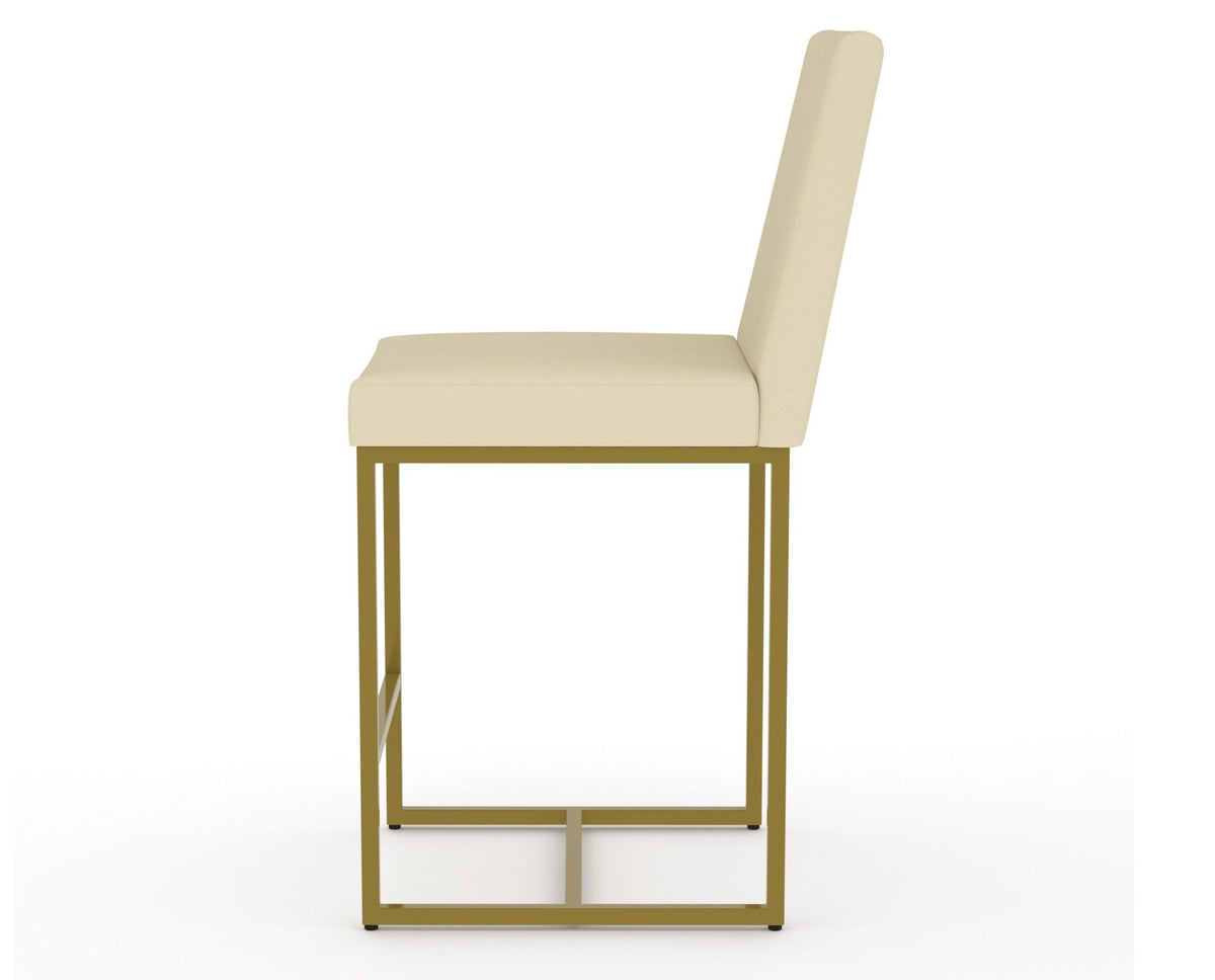 Canadel Modern Upholstered Counter Stool 8174 in XZ Faux Leather with a gold metal frame, side view
