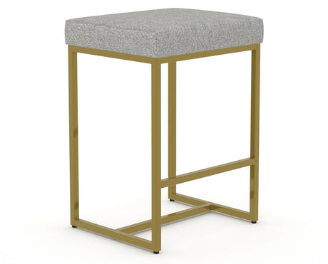 Canadel Modern Upholstered Counter Stool 8176 in 7C Fabric with a gold metal frame, three-quarter view