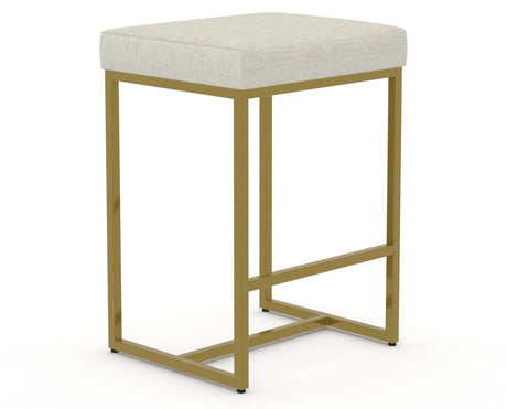 Canadel Modern Upholstered Counter Stool 8176 in TW Fabric with a gold metal frame, three-quarter view