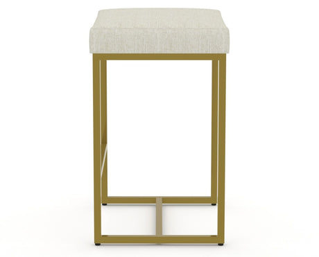 Canadel Modern Upholstered Counter Stool 8176 in TW Fabric with a gold metal frame, side view