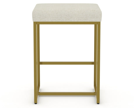 Canadel Modern Upholstered Counter Stool 8176 in TW Fabric with a gold metal frame, back view