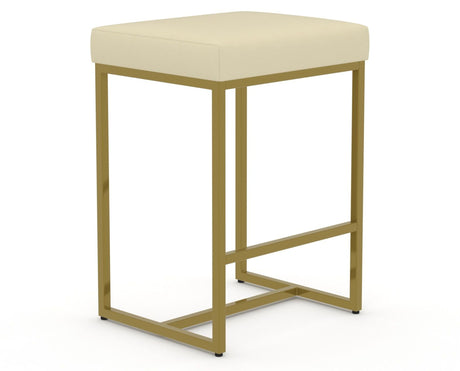 Canadel Modern Upholstered Counter Stool 8176 in XZ Faux Leather with a gold metal frame, three-quarter view