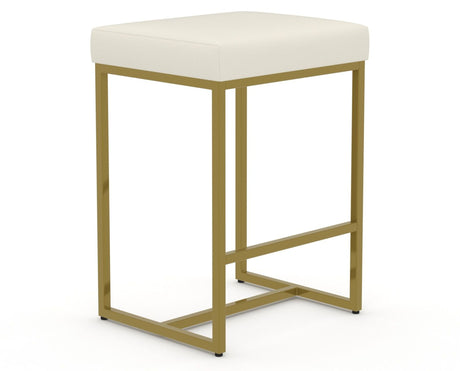 Canadel Modern Upholstered Counter Stool 8176 in YJ Faux Leather with a gold metal frame, three-quarter view