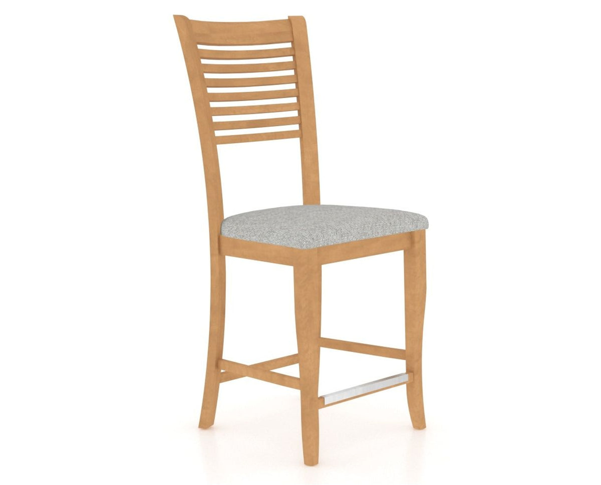 Canadel Upholstered Counter Stool 8229 in 7C Fabric and 20 Caramel Washed and Fixed Base, three-quarter view