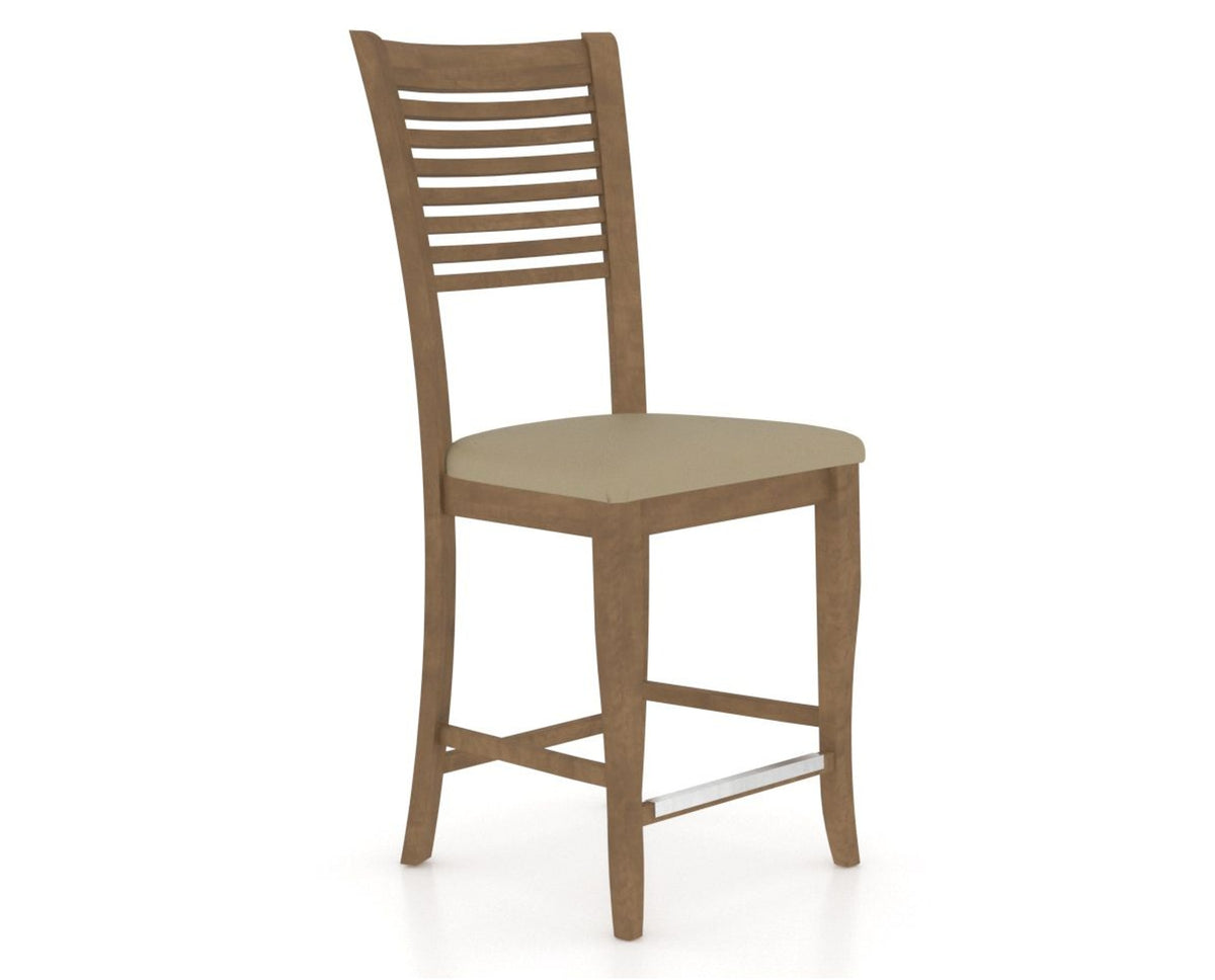 Canadel Upholstered Counter Stool 8229 in XY Faux Leather and 25 Pecan Washed and Fixed Base, three-quarter view