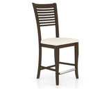 Canadel Upholstered Counter Stool 8229 in YJ Faux Leather and 29 Hazelnut Washed and Fixed Base, three-quarter view