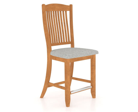 Canadel Upholstered Counter Stool 8232 in 7C Fabric and 01 Honey Washed and Fixed Base, three-quarter view