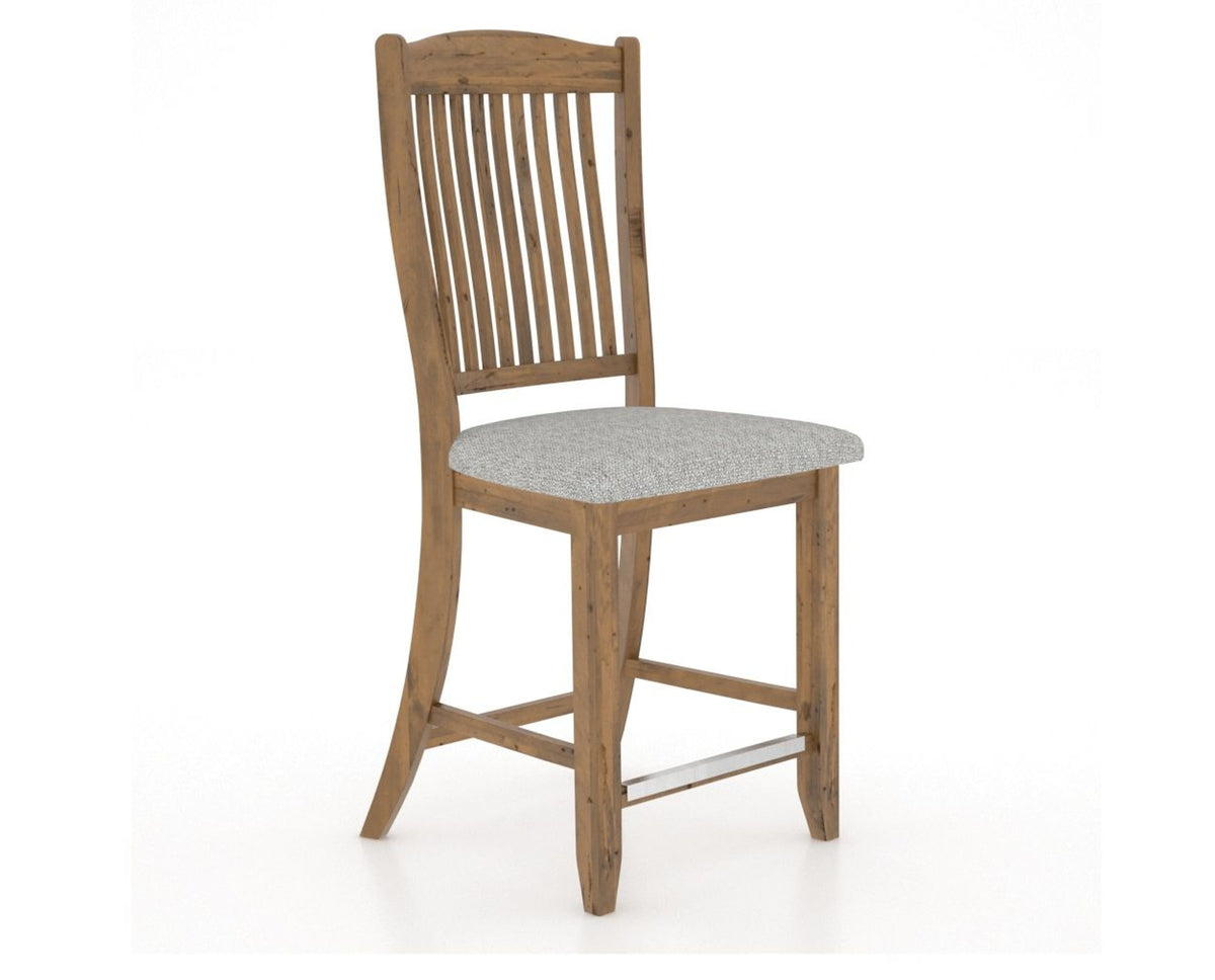 Canadel Champlain Upholstered Counter Stool 8232 in 7C Fabric and 03 Oak Washed and Fixed Base, three-quarter view