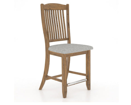 Canadel Champlain Upholstered Counter Stool 8232 in 7C Fabric and 03 Oak Washed and Fixed Base, three-quarter view