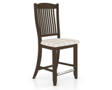 Canadel Upholstered Counter Stool 8232 in OZ Fabric and 29 Hazelnut Washed and Fixed Base, three-quarter view