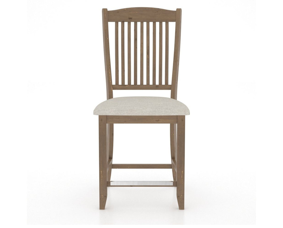 Canadel Champlain Upholstered Counter Stool 8232 in TB Fabric and 25 Pecan Washed and Fixed Base, front view