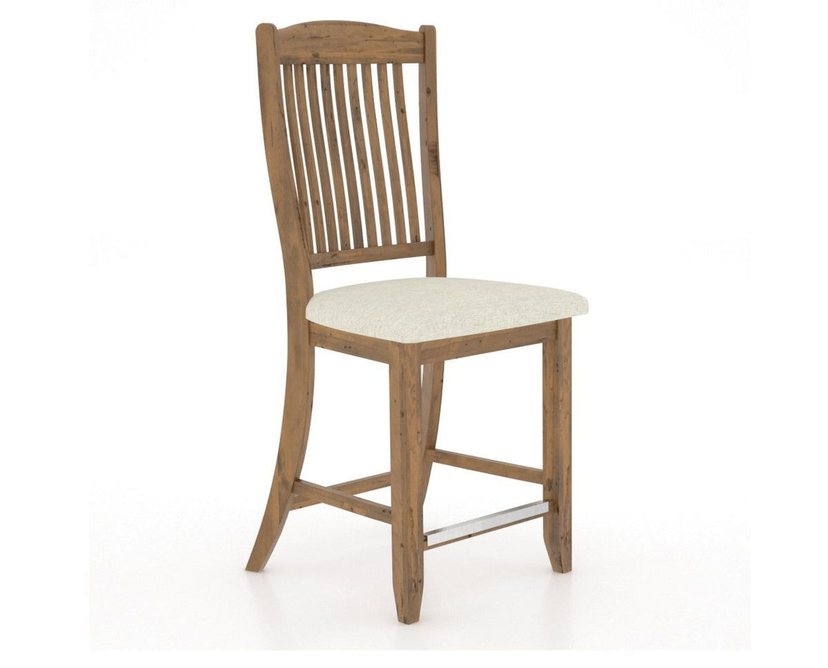 Canadel Champlain Upholstered Counter Stool 8232 in TW Fabric and 03 Oak Washed and Fixed Base, three-quarter view